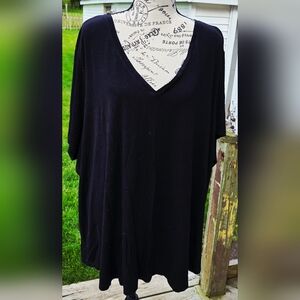Womens Plus Size 4X Luxe Short Sleeve Black V Neck Tee Shirt T-shirt Top Basic